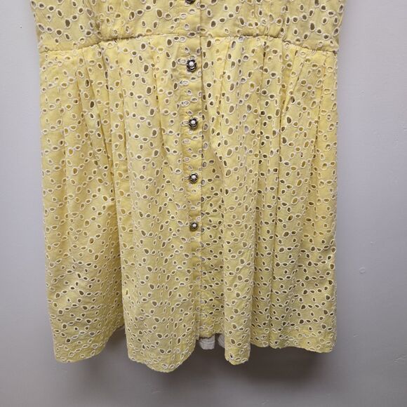 Vintage Betsey Johnson Dress Yellow Eyelet Embroidered Collared A-Line Size 8 - Picture 5 of 15